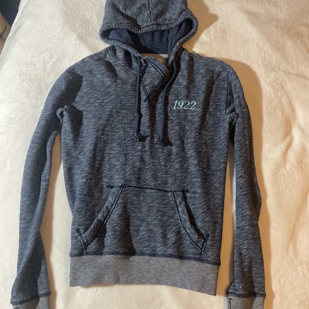 Hollister Heathered Navy Hoodie with 1922 Embroidery